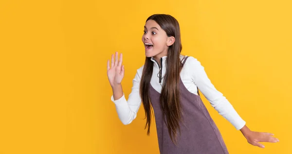 Shouting Girl Long Hair Yellow Background — стоковое фото