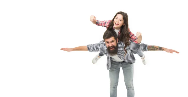 Can Fly Happy Child Father Pretend Flying Bearded Man Carry — Stock Photo, Image