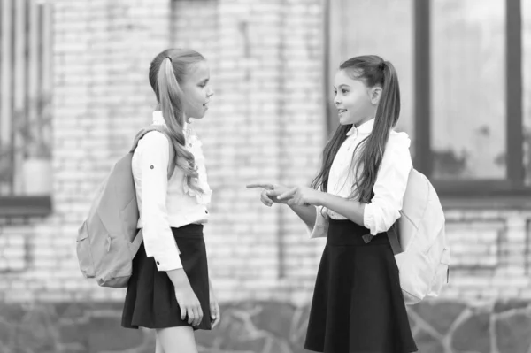 Dwie Szkoły Dziewczyny Przyjaciele Rozmawiając Razem Duting Przerwa Szkole — Zdjęcie stockowe