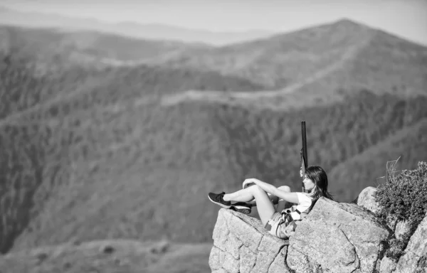 Brave Fille Situation Dangereuse Luttez Pour Liberté Concept Sniper Fusil — Photo