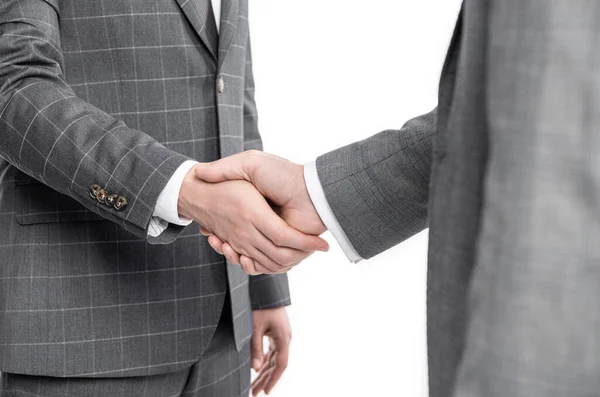 Duas Mãos Negociando Parceria Negócios Parceria Homens Negócios Handshaking Isolado — Fotografia de Stock