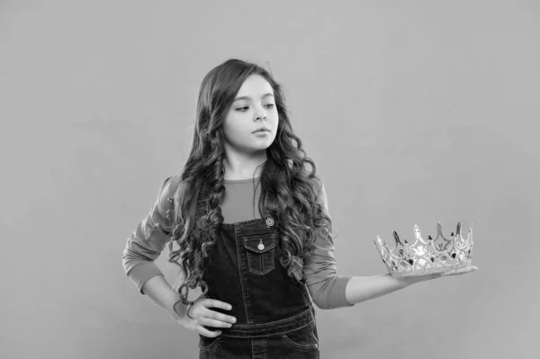 Self Confident Queen Expressing Smug Arrogant Princess Tiara Proud Kid — Foto de Stock