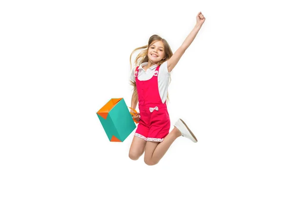 Alegre Adolescente Saltando Después Compras Fondo Foto Chica Adolescente Saltando —  Fotos de Stock