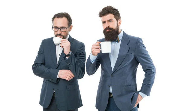 Amazing Coffee Bearded Men Hold Tea Coffee Cup Business Lunch — Stock Photo, Image