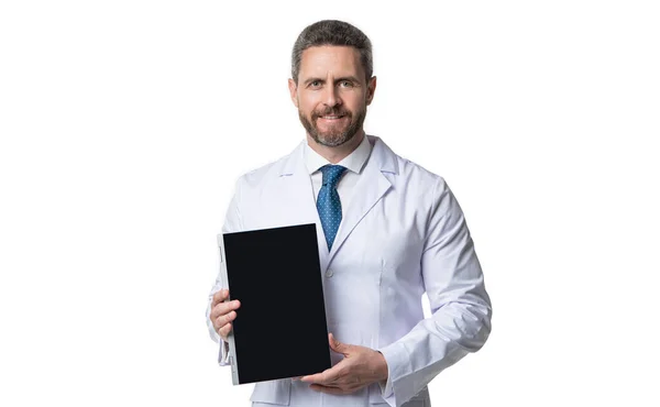 Lekarz Promujący Zdrowie Izolowane Białym Lekarz Oferujący Zdrowie Studio Lekarz — Zdjęcie stockowe