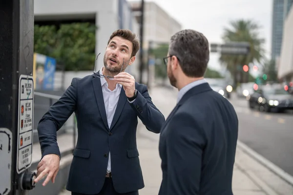 Hurrying Two Businessmen Late Break Businessmen Late Have Time Deadline — Stock Photo, Image