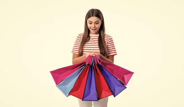 Chica Comprador Sorprendido Tienda Foto Shopper Girl Después Tienda Adolescente —  Fotos de Stock