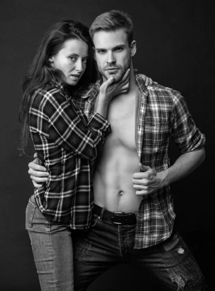 Sexy Young Couple Love Embrace Black Background Relationship — Stock fotografie