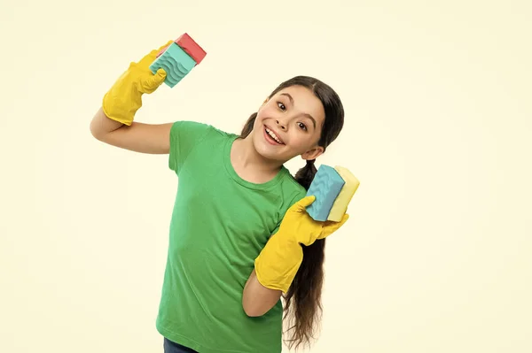 Girl Housecleaner Chores Isolated White Girl Housecleaner Chores Studio Girl — Photo