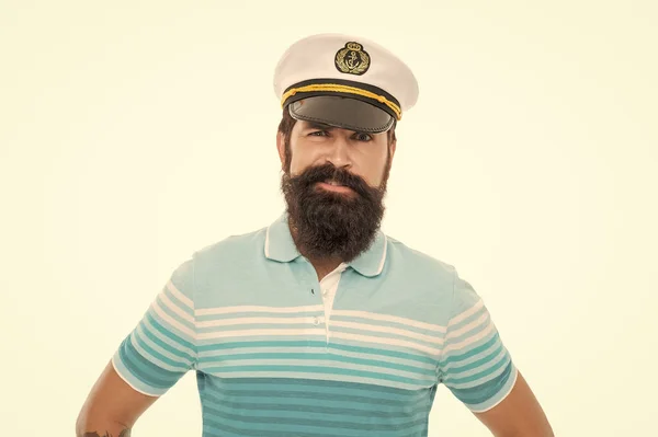 Портрет Встревоженного Мужчины Бородач Капитанской Шляпе Человек Моряк Лицо Бородой — стоковое фото