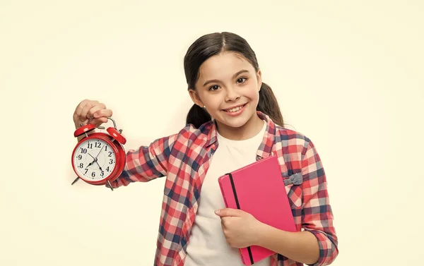 Photo Positive School Girl Alarm Clock Homework School Girl Alarm — Zdjęcie stockowe