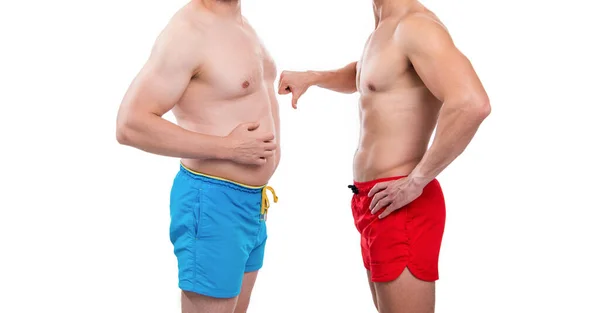 肥胖前的男性瘦身后 拇指下垂 瘦身后肥胖前的照片 肥胖前瘦身后比较孤立于白种人 瘦身后肥胖前 — 图库照片