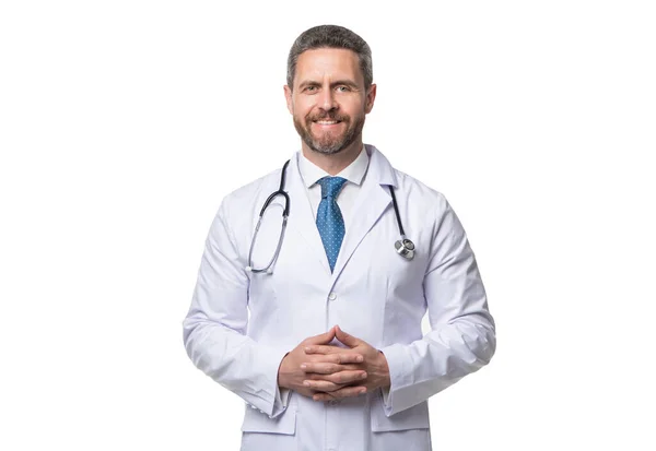 Ευτυχισμένος Γιατρός Στηθοσκόπιο Γιατρός Απομονωμένος Στα Λευκά Γιατρός Άνθρωπος — Φωτογραφία Αρχείου