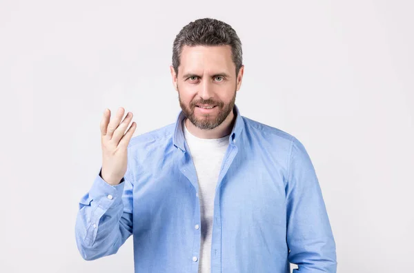 Man Gesturing Nonverbal Gesture Isolated Grey Background Gesturing Man Nonverbal — Stock Photo, Image