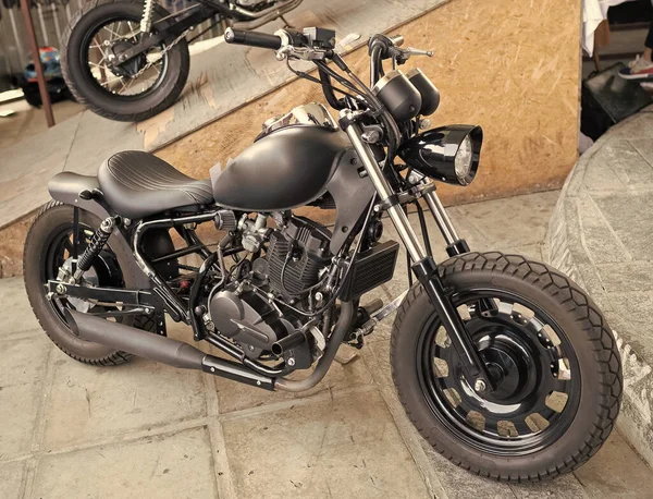 Black Motorcycle Motorbike Wheeled Motorized Vehicle — Foto de Stock