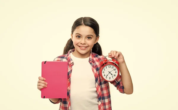 Cheerful School Girl Alarm Clock Isolated White School Girl Alarm — Foto de Stock