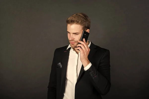 Comunicação Moderna Negócios Homem Negócios Com Telefone — Fotografia de Stock