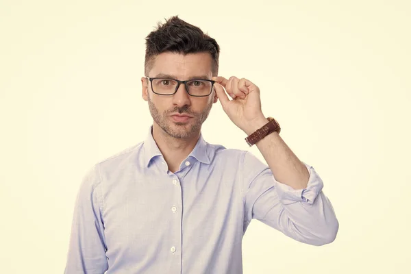 Mann Mit Brille Isoliert Auf Weißem Hintergrund Mann Mit Brille — Stockfoto