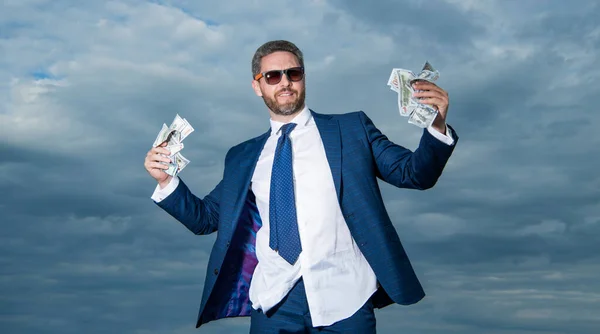 Foto Homem Milionário Com Nota Dinheiro Homem Milionário Com Dinheiro — Fotografia de Stock