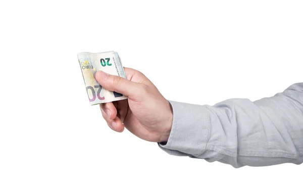 Money Male Hand Isolated White Cash Money Pay Euro Money — Fotografia de Stock