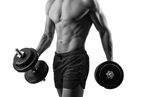 Bodybuilder Has Sport Workout Dumbbell Sport Workout Bodybuilder Hold Dumbbell — Stock Photo, Image