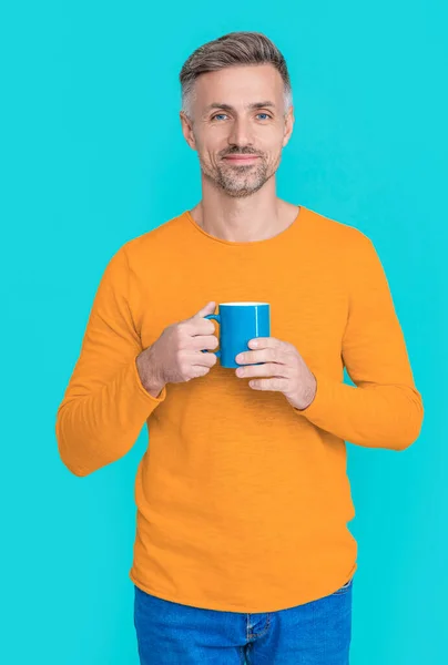 Gelukkige Volwassen Man Bij Koffiepauze Achtergrond Foto Van Volwassen Man — Stockfoto