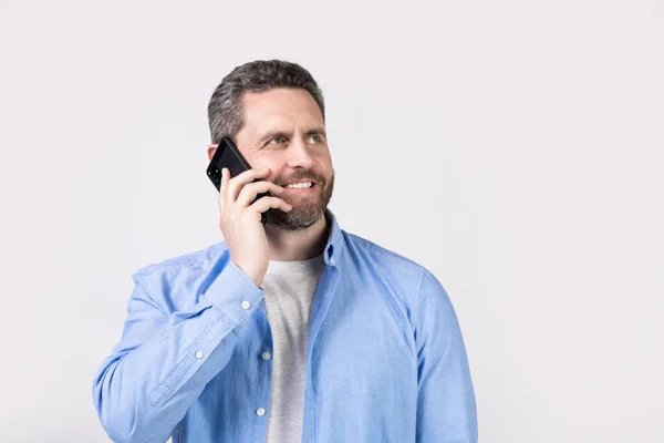 Llamada Comunicación Del Hombre Feliz Tener Una Llamada Comunicación Hombre — Foto de Stock