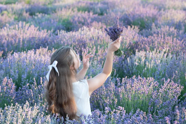 Elegantes Sommermädchen Lavendelfeld Das Freiheit Und Natur Genießt Sommermädchen Mit — Stockfoto