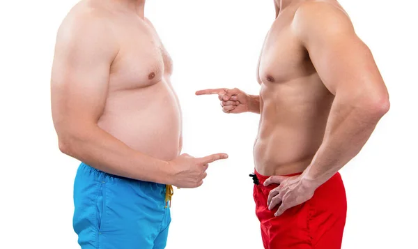 在肥胖之前 先瘦身 然后指指点点 肥胖前的男性瘦身后的景象 瘦身后肥胖前的照片 瘦身后肥胖前比较 — 图库照片