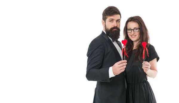 Encontro Romântico Para Homem Mulher Feliz Dia Dos Namorados Barba — Fotografia de Stock