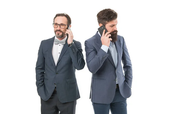 Negociações Comerciais Boa Conversa Negócios Homens Telefonam Tipo Com Parceiro — Fotografia de Stock