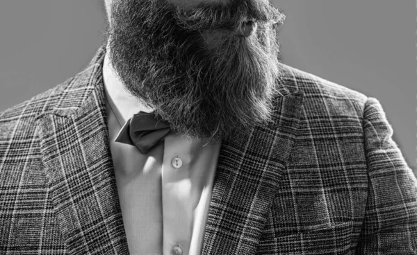 Vista Ritagliata Uomo Barbuto Con Barba Papillon Primo Piano Foto — Foto Stock