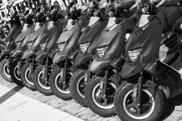 Parked Rental Moped Outdoor Corner View Photo Parked Rental Moped — 스톡 사진