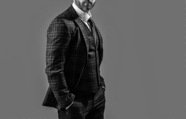 Boss Formalwear Isolated Grey Background Copy Space Boss Wearing Formalwear — Φωτογραφία Αρχείου