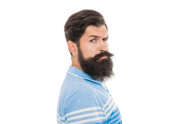 Retrato Homem Barbudo Levantar Testa Cara Homem Com Barba Bigode — Fotografia de Stock