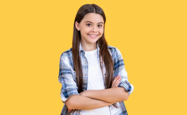 Teen Girl Background Photo Teen Girl Long Hair Wearing Checkered — Stock Photo, Image