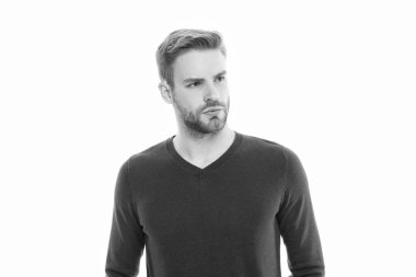 portrait of man with stubble in studio. man with stubble on background. photo of man with stubble hair. man with stubble isolated on white.