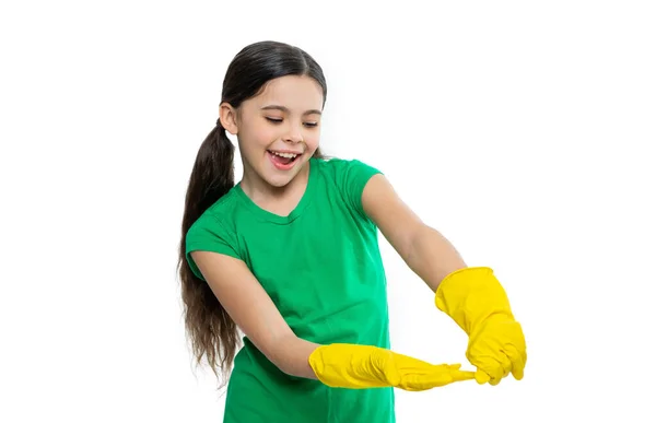 Glad Girl Cleaner Housework Isolated White Girl Cleaner Housework Studio — Stock Photo, Image