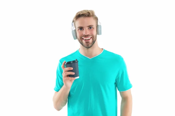 Positiver Mann Millennium Mit Kopfhörern Hintergrund Mann Millennial Mit Kopfhörer — Stockfoto