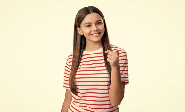 Fashion Style Teen Girl Wear Tshirt Point Finger Teen Style — Stock Photo, Image