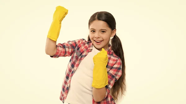 Позитивная Домохозяйка Безвредные Чистящие Средства Уборка Дома Вытирать Перчатку Уборки — стоковое фото