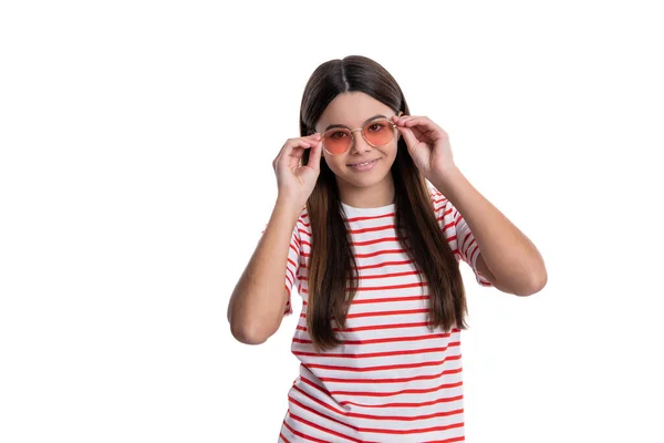 Summer Teen Girl Wear Striped Tshirt Background Advertisement Summer Teen — Stock Photo, Image