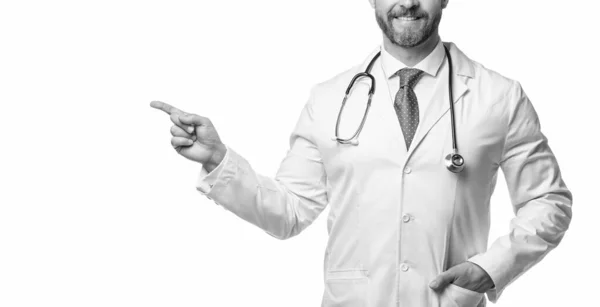 Cropped View Doctor Stethoscope Doctor Isolated White Medical Doctor Point — Foto Stock