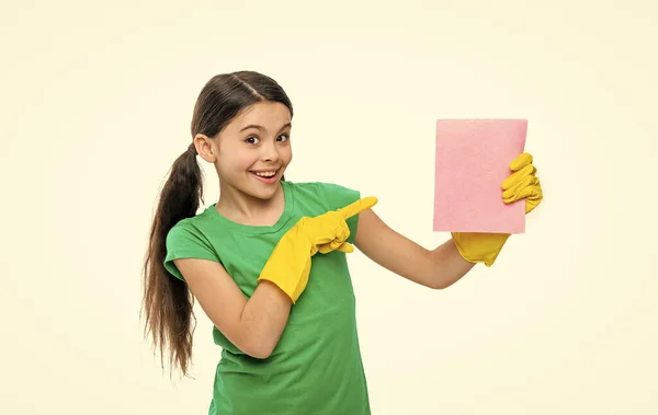 Girl Cleaner Chores Isolated White Point Finger Girl Cleaner Chores — Stock Photo, Image