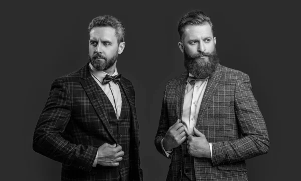 Hombres Elegantes Traje Esmoquin Formal Con Corbata Esmoquin Con Corbata —  Fotos de Stock