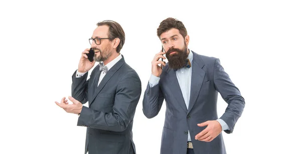 Conversación Telefónica Hombres Tipo Con Compañero Teléfono Inteligente Concepto Llamada — Foto de Stock