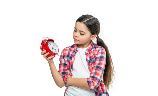 Unhappy Punctual Teen Girl Alarm Studio Punctual Teen Girl Alarm — Stock Photo, Image