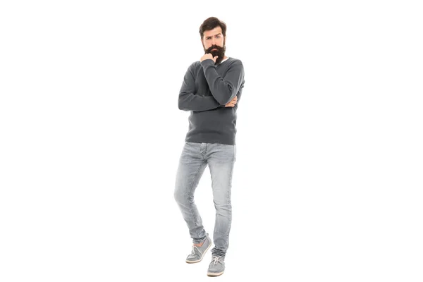 Bärtige Mann Mit Schnurrbart Volle Länge Isoliert Auf Weißem Hintergrund — Stockfoto