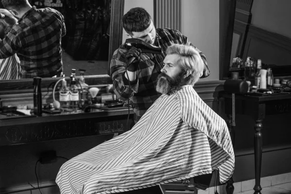 Fashion His Life Man Hair Salon Hipster Haircut Beard Mustaches — Foto de Stock