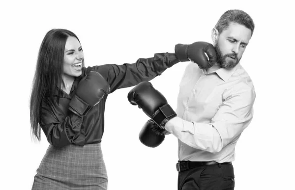 Business Opposition Businesspeople Boxing Gloves Business Knockout Businesspeople Opposition Isolated — Stock Photo, Image